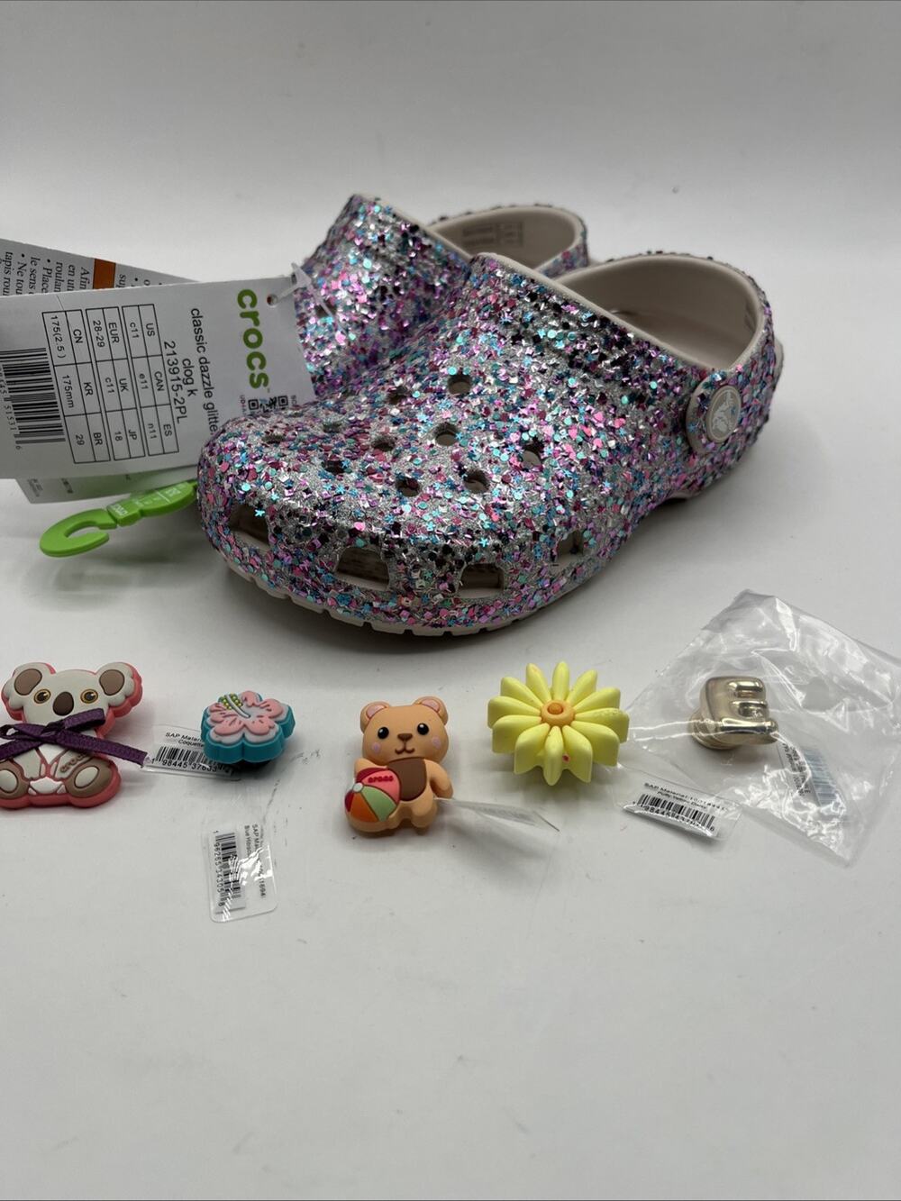 CROCS KIDS Classic Dazzle Glitter Clog 213915 Purple PINK With 5 Jibbitz NWT C11